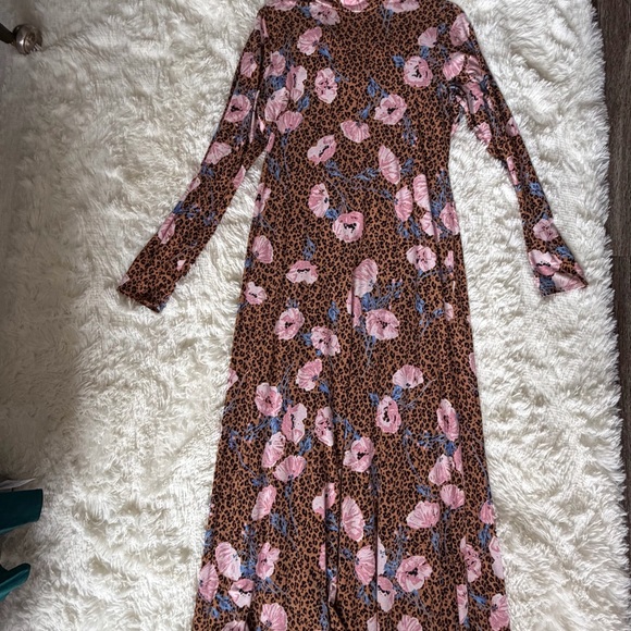 Free People Pink Floral on Brown Long Sleeve Maxi Dress - Picture 2 of 2